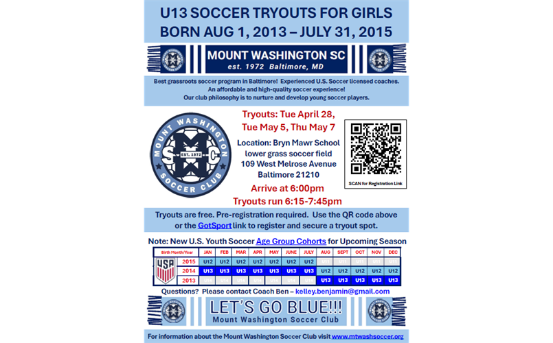 FALL 2026 U13 GIRLS TRYOUTS