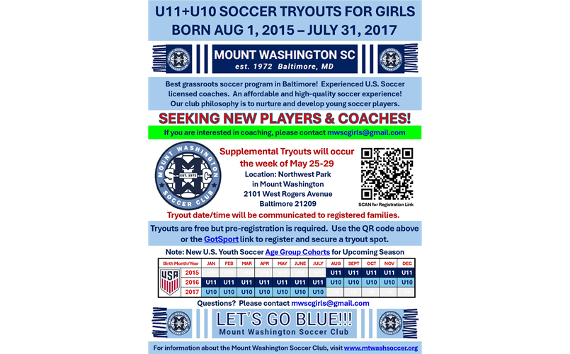 Girls Supplemental U10 + U11 Tryouts 